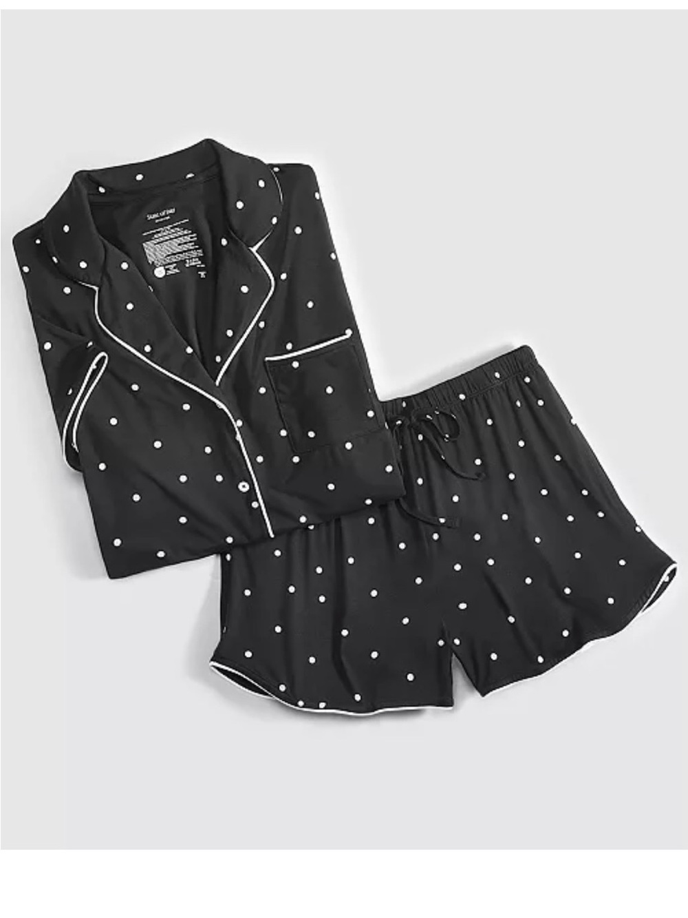 State of Day Short-Sleeve Notched-Collar Pajama Set Black Polka Dot
